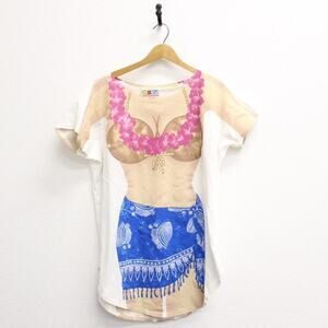 Vintage Luau Coconut Bikini Body Cover Up T Shirt XL
